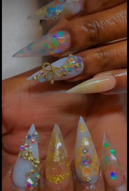 Long stiletto set with chrome finish